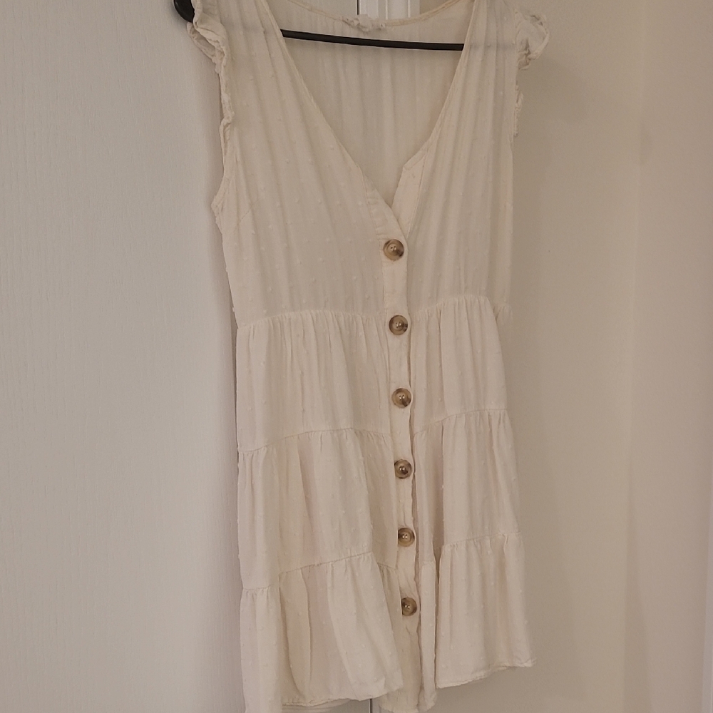 Cream Buttoned V-Neck Mini Sundress